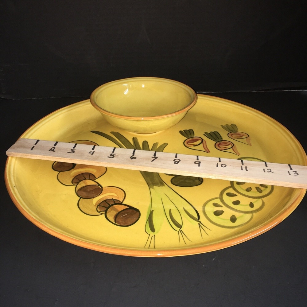 Vintage Los Angeles large bowl in Harvest Gold 13"Party Plate and Dip Bowl - Picture 2 of 8